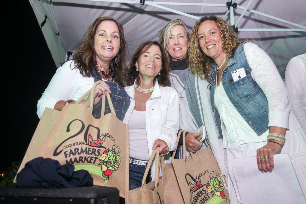 Hosts Diana, Selina and Polly ("The Divas") with Tabitha McLoughlin (Executive Director, Coquitlam Farmers Market) at the Long Table Dinner. This sold-out event celebrated the 20th anniversary of the Coquitlam Farmers Market and raised funds for a great cause.
